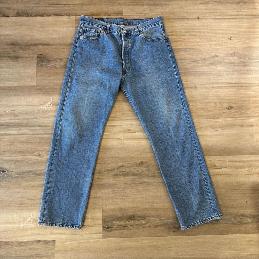 Vintage 90s Levi’s 501 Button Fly Blue Jeans Red Tab 36x30 Classic Iconic Cotton